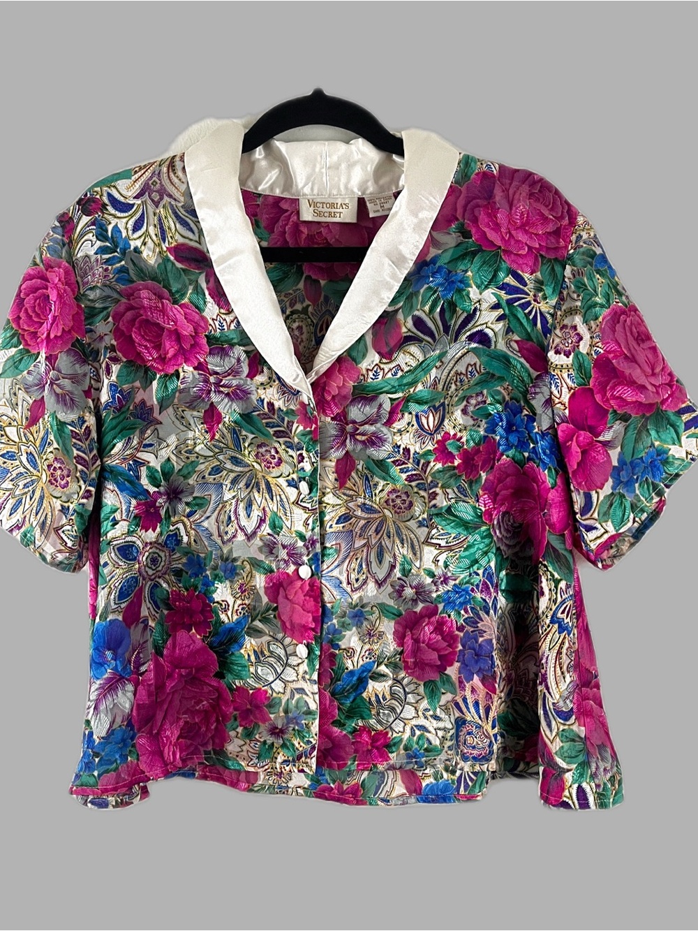 VTG Victoria Secret Gold Label Sheer Floral Intimates Top Medium